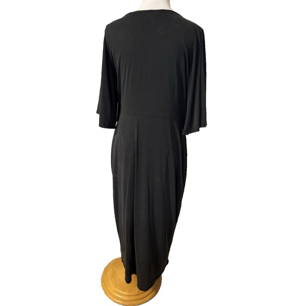 Lulus Midi Dress 1X Black Short Flutter Sleeve Stretch Silky Soft Washable NEW - Picture 4 of 9